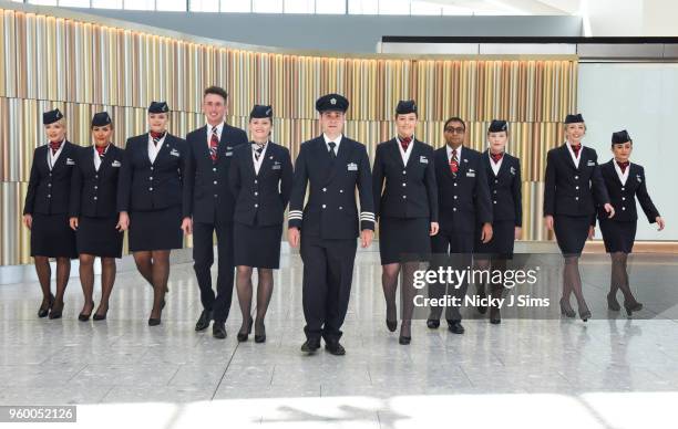 British Airways cabin crew, all named Harry or Meghan, who will be operating today's Heathrow to Toronto flight in celebration of the Royal Wedding...