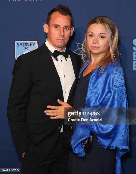 Luke Wilkshire and Kristina Wilkshire pose at the Sydney FC Sky Blue Ball on May 19, 2018 in Sydney, Australia.