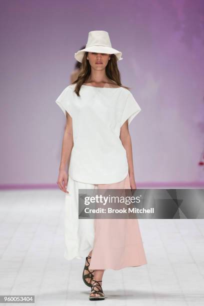 Model walks the runway during the Style Collective show at Mercedes-Benz Fashion Week Australia - Weekend Edition at Carriageworks on May 19, 2018 in...