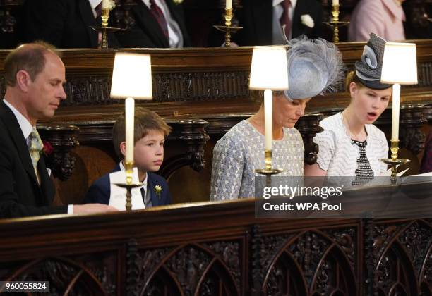 Prince Edward and Sophie the Earl and Countess of Wessex and their children Lady Louise Windsor and James, Viscount Severn take their seats at St...