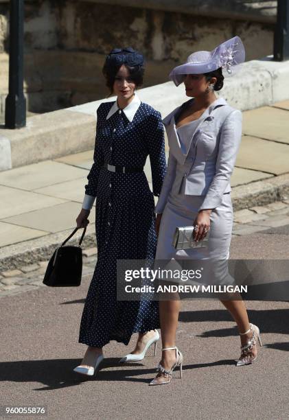 Actress Abigail Spencer and Bollywood actress Priyanka Chopra arrive for the wedding ceremony of Britain's Prince Harry, Duke of Sussex and US...