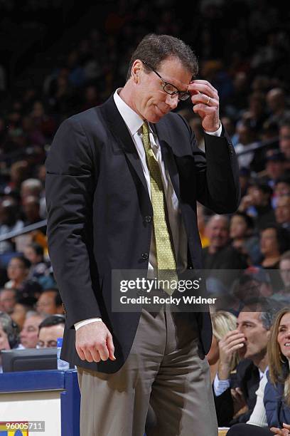 Head coach Kiki Vandaweghe of the New Jersey Nets reacts to a loss against the Golden State Warriors on January 22, 2010 at Oracle Arena in Oakland,...