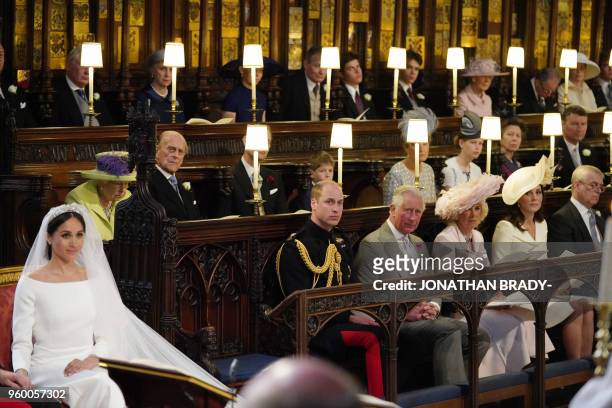Fiancee of Britain's Prince Harry Meghan Markle in St George's Chapel, Windsor Castle for her wedding to Britain's Prince Harry, Duke of Sussex,...