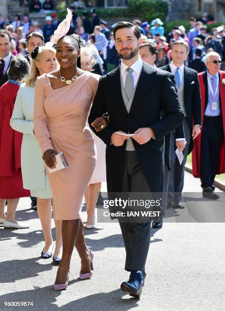 Tennis player Serena Williams and her husband Alexis Ohanian arrive for the wedding ceremony of Britain's Prince Harry, Duke of Sussex and US actress...