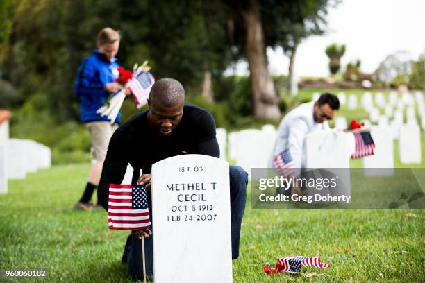 Year-Old Preston Sharp, Edwin Hodge and Juan Pablo Raba and the Cast Of "History's Six" participate in For "Flags And Flowers" Event Honoring...