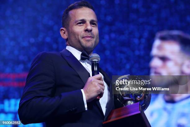 Bobo receives the JB Hyundai A-League Player of the Year Award during the Sydney FC Sky Ball at The Star on May 19, 2018 in Sydney, Australia.