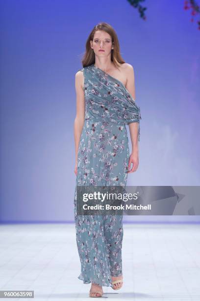 Model walks the runway during theResort Review show at Mercedes-Benz Fashion Week Australia - Weekend Edition at Carriageworks on May 19, 2018 in...