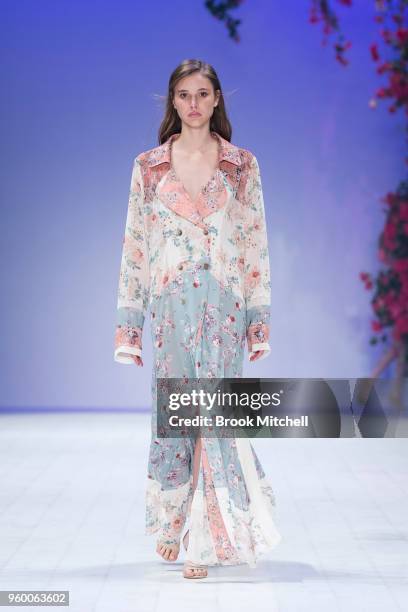 Model walks the runway during theResort Review show at Mercedes-Benz Fashion Week Australia - Weekend Edition at Carriageworks on May 19, 2018 in...