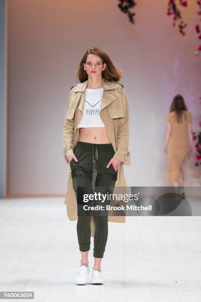 Model walks the runway during theResort Review show at Mercedes-Benz Fashion Week Australia - Weekend Edition at Carriageworks on May 19, 2018 in...