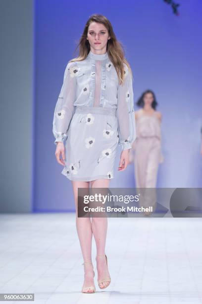 Model walks the runway during theResort Review show at Mercedes-Benz Fashion Week Australia - Weekend Edition at Carriageworks on May 19, 2018 in...