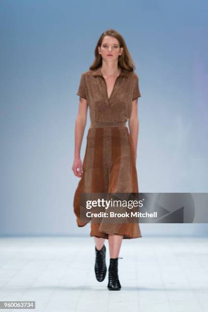 Model walks the runway during theResort Review show at Mercedes-Benz Fashion Week Australia - Weekend Edition at Carriageworks on May 19, 2018 in...