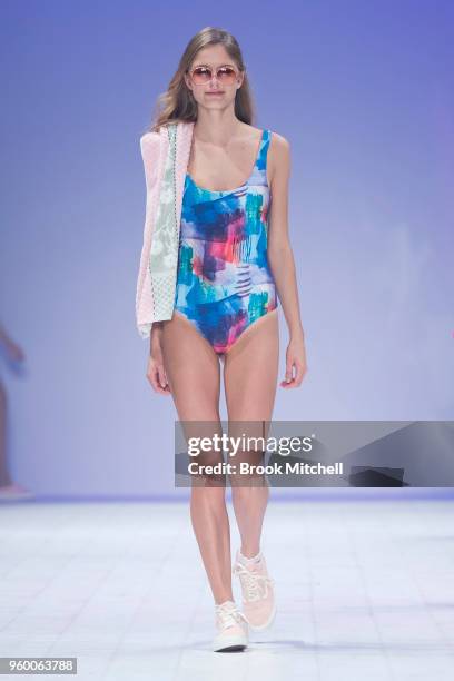 Model walks the runway during theResort Review show at Mercedes-Benz Fashion Week Australia - Weekend Edition at Carriageworks on May 19, 2018 in...