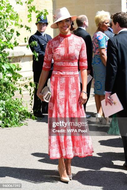 Gina Torres leaves St George's Chapel at Windsor Castle after the wedding of Meghan Markle and Prince Harry on May 19, 2018 in Windsor, England.