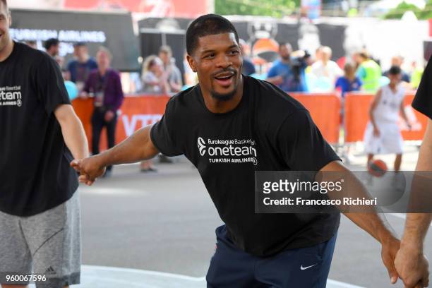Kyle Hines, #42 of CSKA Moscow during the 2018 Turkish Airlines EuroLeague F4 One Team Session with Special Olympics at Kalemegdan Fortress and Park...
