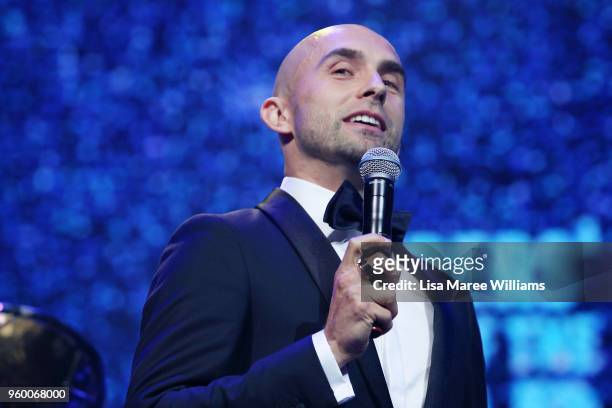 Adrian Mierzejewski receives the Members Player of the Year Award during the Sydney FC Sky Blue Ball on May 19, 2018 at The Star in Sydney, Australia.