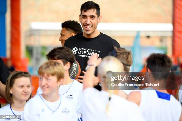 Ahmet Duverioglu, #44 of Fenerbahce Dogus Istanbul during the 2018 Turkish Airlines EuroLeague F4 One Team Session with Special Olympics at...