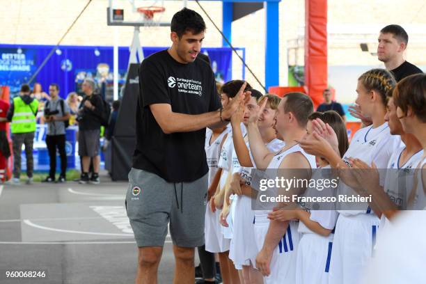 Ahmet Duverioglu, #44 of Fenerbahce Dogus Istanbul during the 2018 Turkish Airlines EuroLeague F4 One Team Session with Special Olympics at...