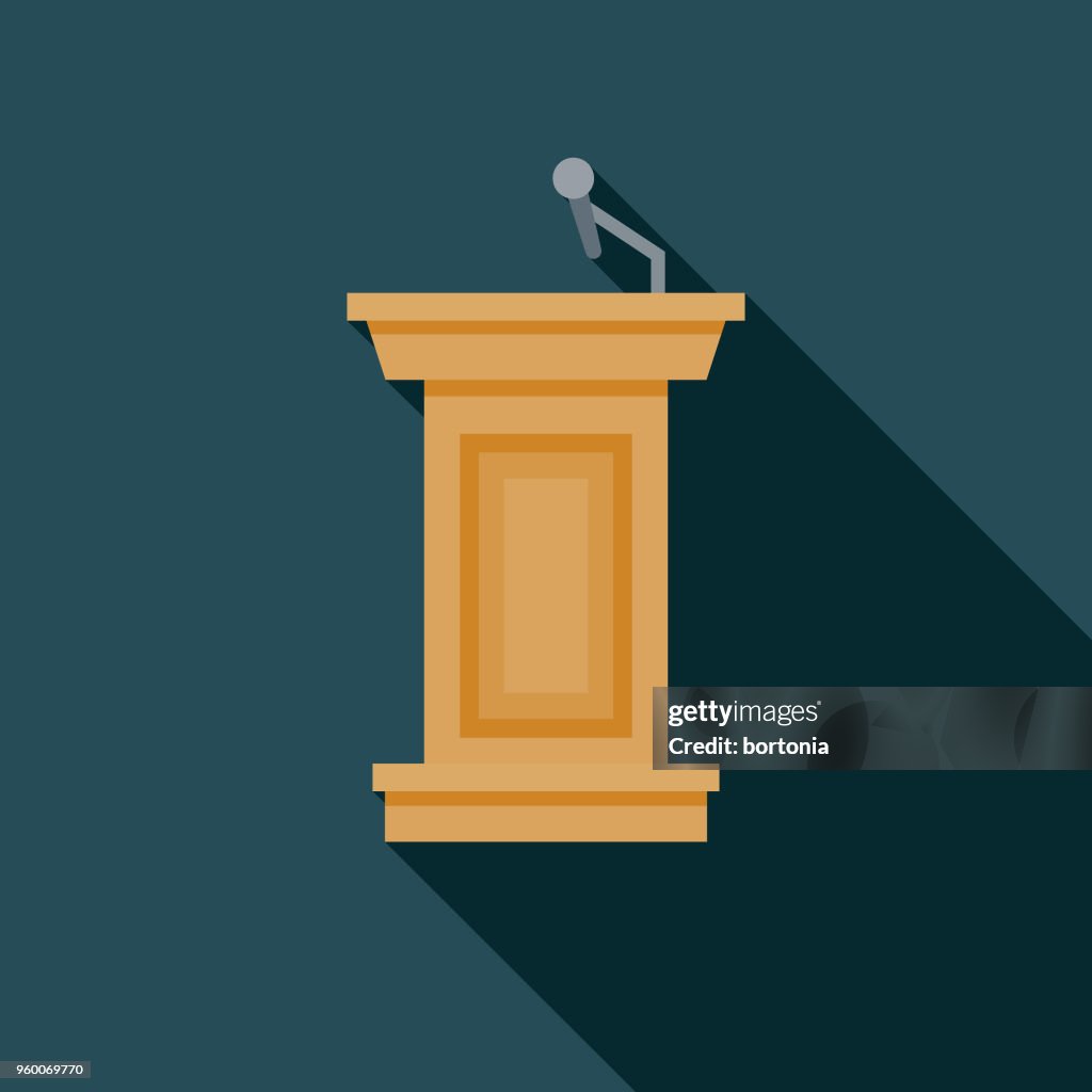 Podium Flat Design Elections Icon with Side Shadow