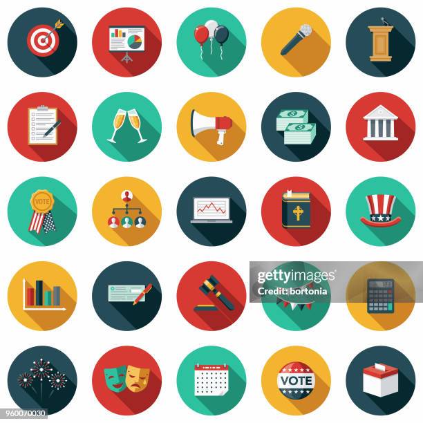 elections flat design icon set with side shadow - ballot box money stock illustrations