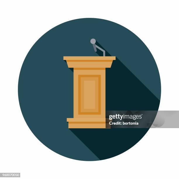 podium flat design elections icon with side shadow - speaker podium stock illustrations