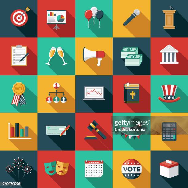 elections flat design icon set with side shadow - political party stock illustrations