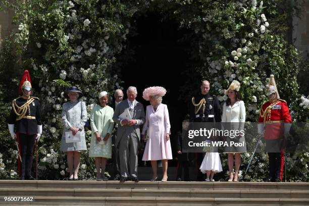 Lady Jane Fellowes, Doria Ragland, mother of the bride, Prince Charles, Prince of Wales and Camilla, Duchess of Cornwall, Prince William, Duke of...