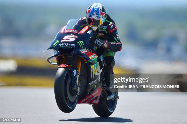 Monster Yamaha Tech 3's French rider Johann Zarco competes to clock the pole position during the qualifying session of the French moto GP Grand Prix...