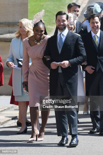 Serena Williams and Alexis Ohanian attend the wedding of Prince Harry to Ms Meghan Markle at St George's Chapel, Windsor Castle on May 19, 2018 in...