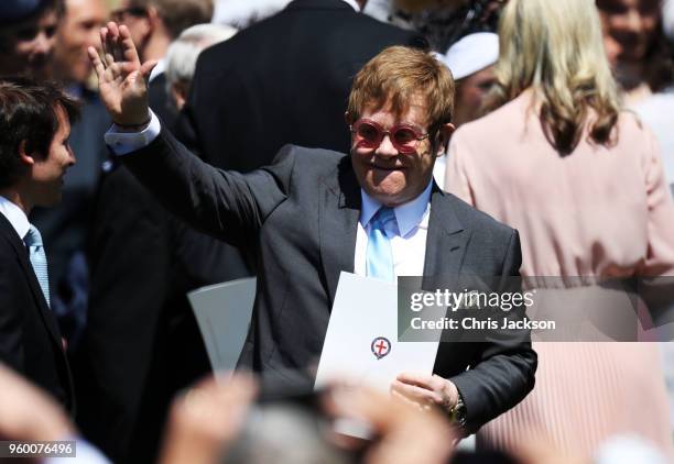 Sir Elton John and James Blunt after the wedding of Prince Harry to Ms Meghan Markle at St George's Chapel, Windsor Castle on May 19, 2018 in...