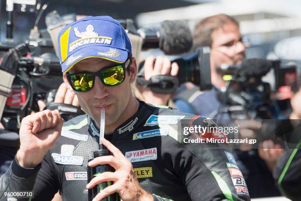 Johann Zarco of France and Monster Yamaha Tech 3 celebrates the MotoGP pole position at the end of the qualifying practice during the MotoGp of...