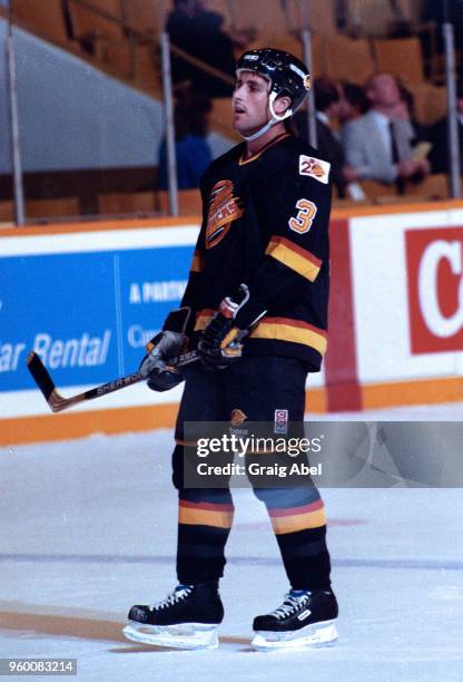 Doug Lidster of the the Vancouver Canucks skates against the Toronto Maple Leafs during NHL game action on October 18, 1989 at Maple Leaf Gardens in...