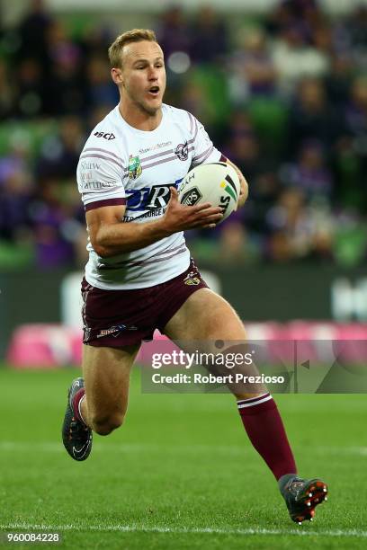 Daly Cherry-Evans of the Manly Sea Eagles runs during the round 11 NRL match between the Melbourne Storm and the Manly Sea Eagles at AAMI Park on May...