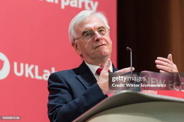 Shadow Chancellor John McDonnell speaks at Labour's annual day conference on the economy at Imperial College in central London. May 19, 2018 in...