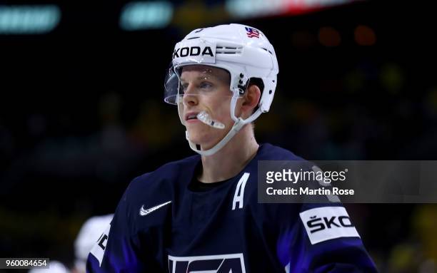 Connor Murphy of the United States reacts during the 2018 IIHF Ice Hockey World Championship Semi Final game between Sweden and USA at Royal Arena on...