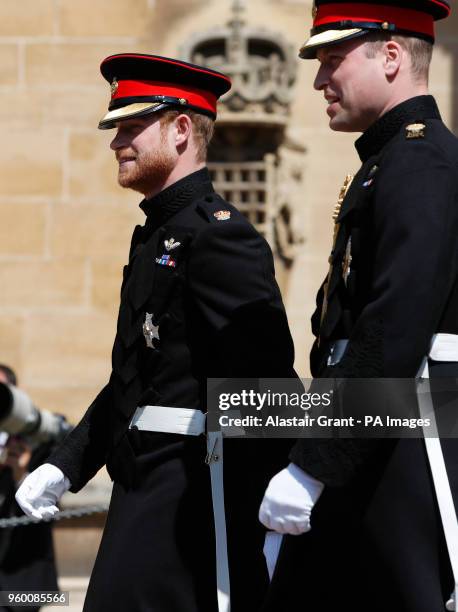Prince Harry arrives with his Best Man, the Duke of Cambridge, for his wedding ceremony to Meghan Markle at St. George's Chapel in Windsor Castle.
