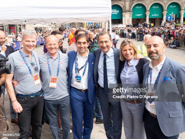 Guest, Aldo Bonomi,guest, Giuseppe Sala, Roberta Guaineri, guest, Attends 1000 Miles Historic Road Race on May 19, 2018 in Milan, Italy.