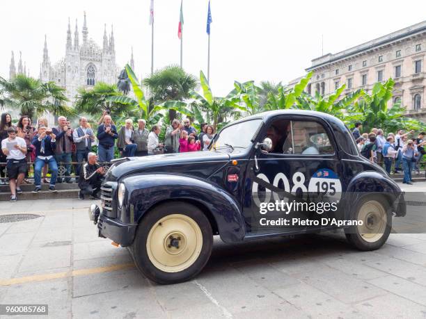 Pieter Sintobin and Juergen Bresser on a Fiat 500 C TOPOLINO on 1000 Miles Historic Road Race May 19, 2018 in Milan, Italy.