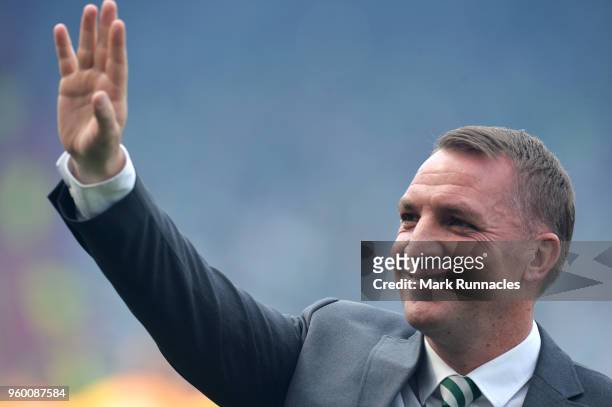 Brendan Rodgers, manager of Celtic looks on ahead of the Scottish Cup Final between Motherwell and Celtic at Hampden Park on May 19, 2018 in Glasgow,...