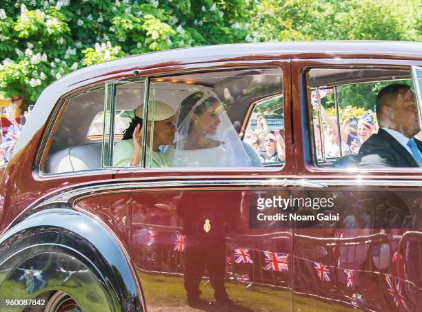 Meghan Markle and Doria Ragland arrive to the wedding of Prince Harry Harry to Ms. Meghan Markle at Windsor Castle on May 19, 2018 in Windsor,...