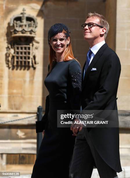 Actress Sarah Rafferty and her husband Santtu Seppala arrive for the wedding ceremony of Britain's Prince Harry, Duke of Sussex and US actress Meghan...