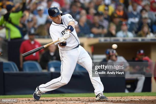 Ellis of the San Diego Padres hits during the game against the Washington Nationals at PETCO Park on May 9, 2018 in San Diego, California. A.J. Ellis