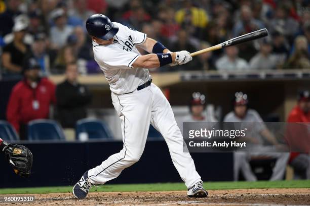 Ellis of the San Diego Padres hits during the game against the Washington Nationals at PETCO Park on May 9, 2018 in San Diego, California. A.J. Ellis