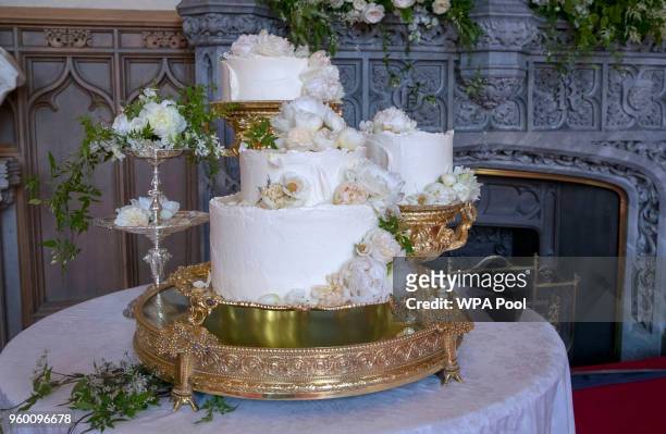 The wedding cake by Claire Ptak of London-based bakery Violet Cakes in Windsor Castle for the royal wedding of Meghan Markle and Prince Harry on May...