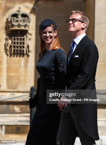 Actress Sarah Rafferty and her husband Santtu Seppala arrive for the wedding ceremony of Prince Harry and Meghan Markle at St. George's Chapel in...