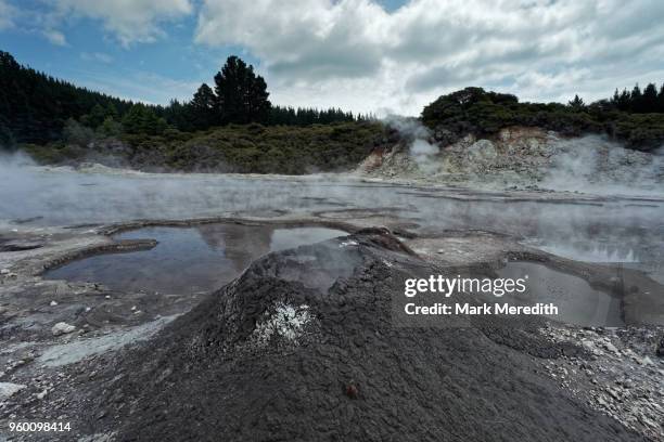 mud volcano at hells gate thermal park - rotorua - fotografias e filmes do acervo