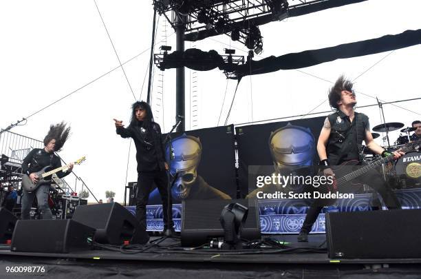 Singer Joey Belladonna and Frank Bello of the band Anthrax perform onstage at FivePoint Amphitheatre on May 11, 2018 in Irvine, California.