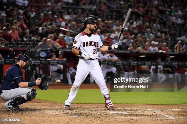 Steven Souza Jr of the Arizona Diamondbacks gets ready in the batters box against the Milwaukee Brewers at Chase Field on May 16, 2018 in Phoenix,...