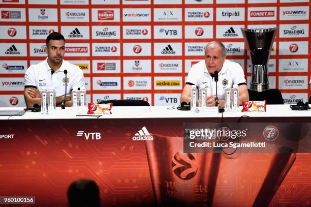 Kostas Sloukas, #16 of Fenerbahce Dogus Istanbul and Zeljko Obradovic, Head Coach of Fenerbahce Dogus Istanbul during the 2018 Turkish Airlines...