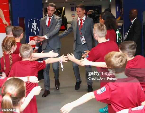 David de Gea and Ander Herrera of Manchester United arrive at Wembley ahead of the Emirates FA Cup Final match between Manchester United and Chelsea...