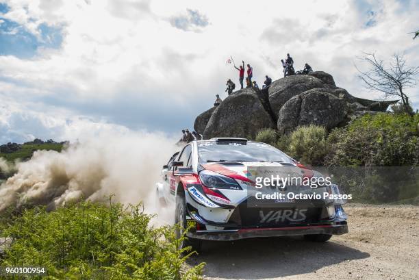 Esapekka Lappi of Finland and Janne Ferm of Finland compete in their Toyota Gazoo Racing WRT Toyota Yaris WRC during the SS13 Vieira do Minho of the...